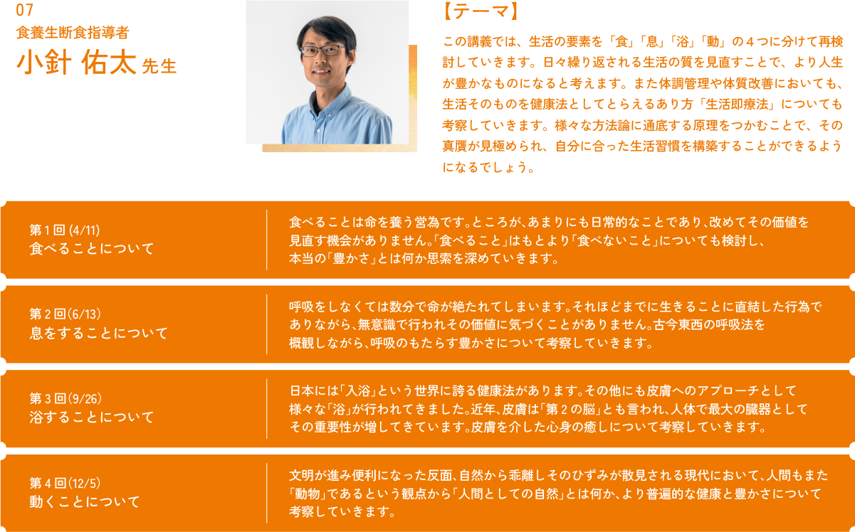 食養生断食指導者 小針佑太先生 | 九州医療科学大学